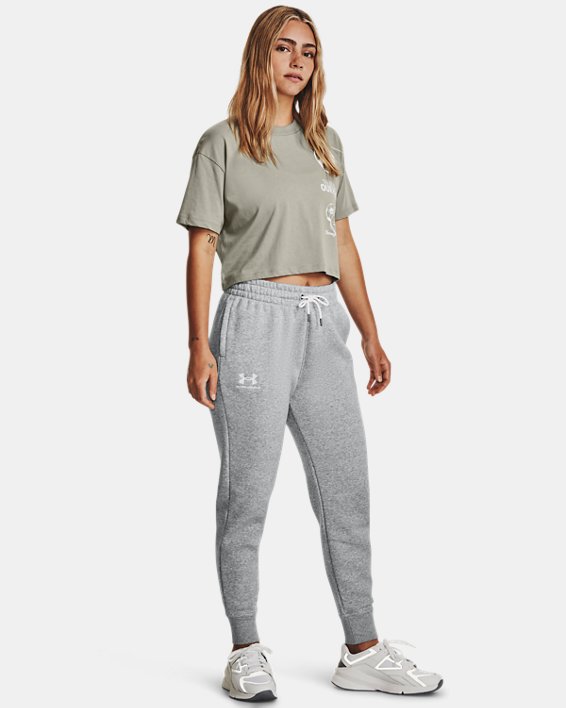 Women's UA Essential Fleece Tapered Pants in Gray image number 2